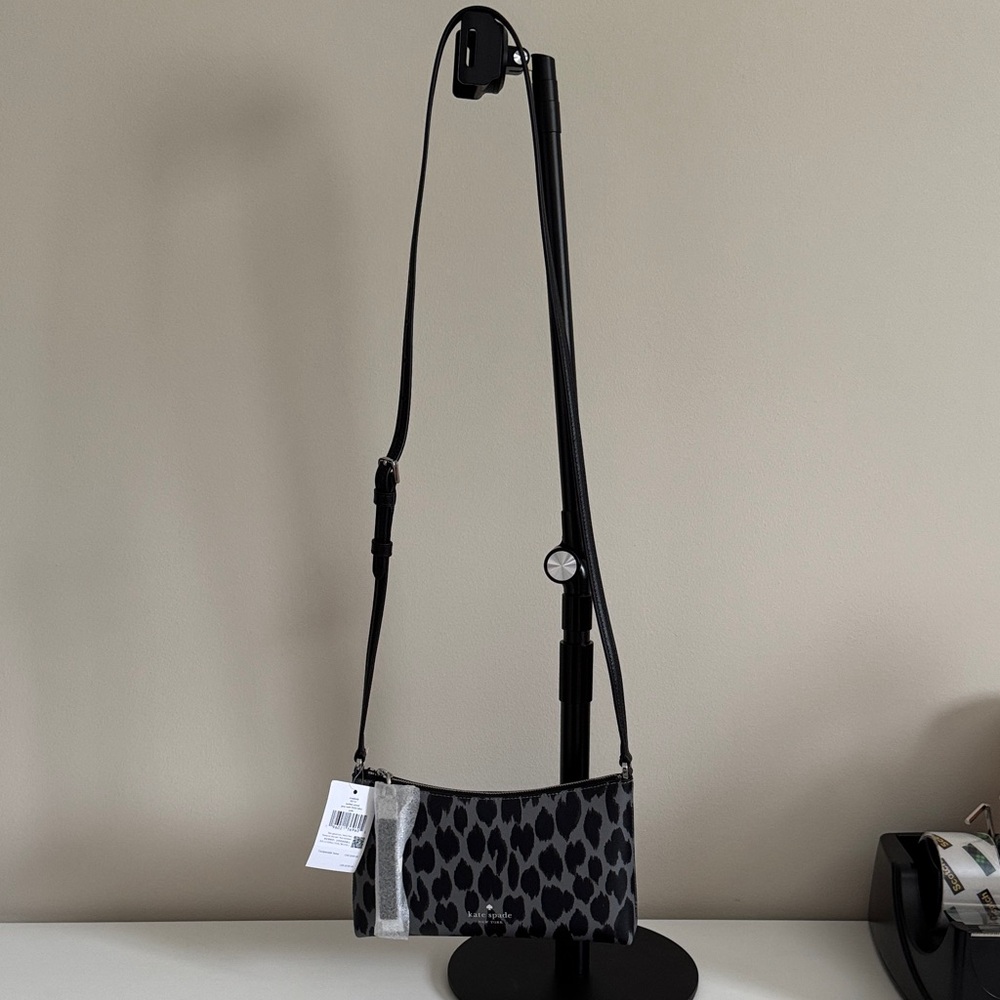 Kate Spade Black and Gray Leopard Print Crossbody Bag
